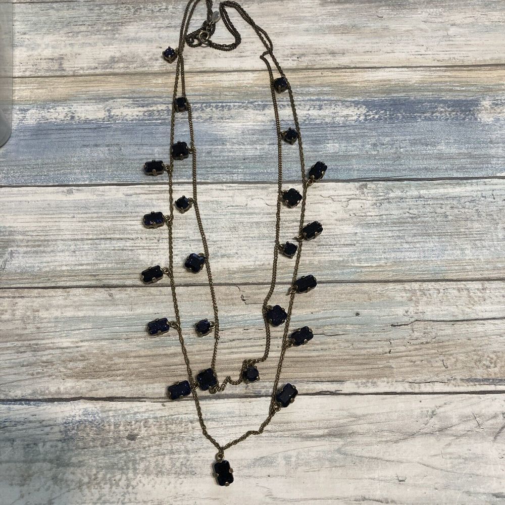 Ann Taylor Midnight Blue Flash Sparkles Necklace Double 36" Chain Antiqued